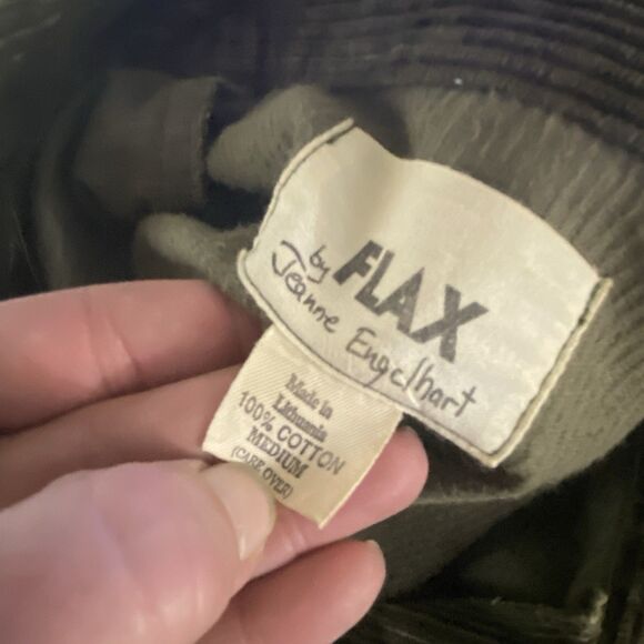 FLAX by Jeanne Engelhart Sz M Green Wide Whale Corduroy Chore Utility Coat Barn - Picture 10 of 11